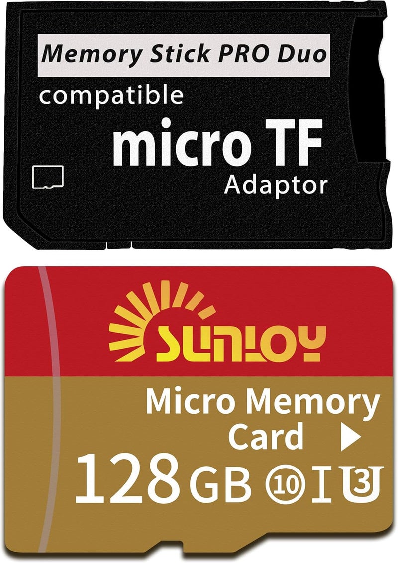 Sunloy PSP Memory Stick Adapter with 128GB Micro SD Card, Micro SD/SDHC/SDXC to Memory Stick PRO Duo MagicGate Card Compatible with PlayStation Portable, Camera, Handycam, Smartphone, PSP 1000/2000/3000 - Image 1
